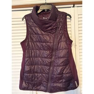 Reebok Quilted Asymmetrical Zip Vest Purple Burgundy Puffer‎ Athletic Size L